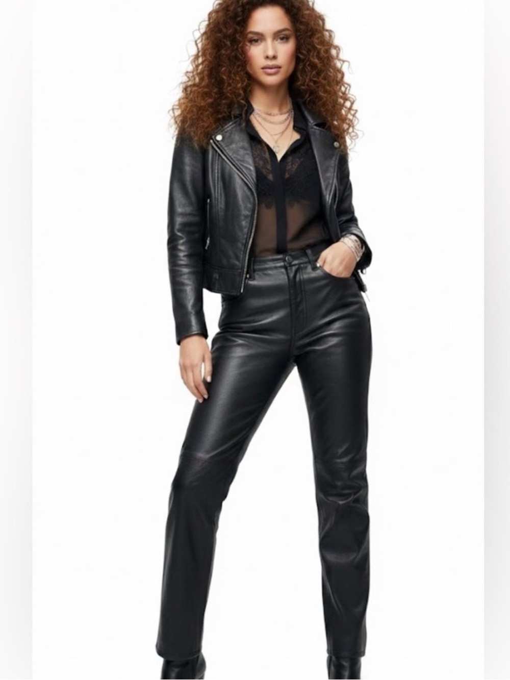 VNTG Wilsons Leather Black High Waisted Pants 80s90s Biker Rocker 28/29” (8)
